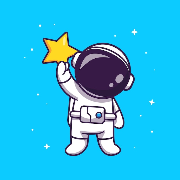 Lindo astronauta sosteniendo la ilustración de la estrella.