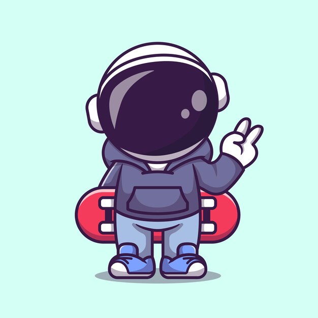 Lindo astronauta sosteniendo patineta dibujos animados Vector icono ilustración ciencia deportes icono aislado