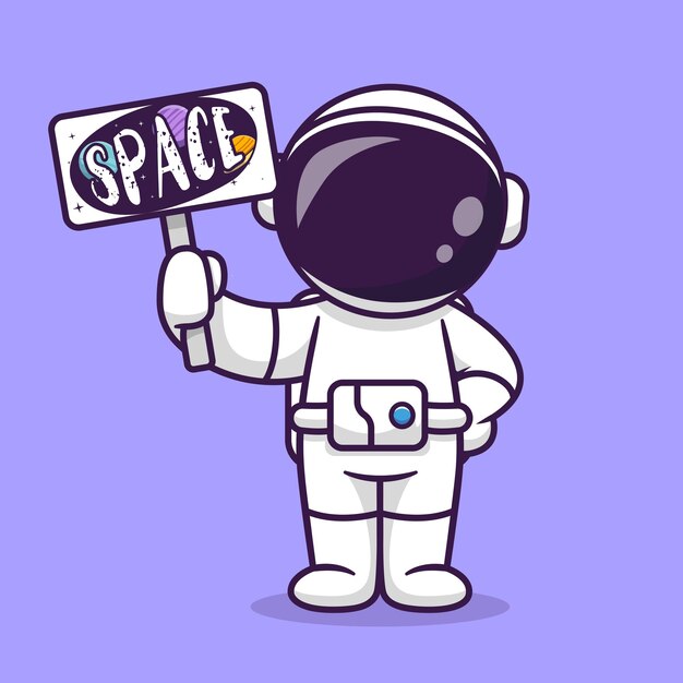 Lindo astronauta sosteniendo tablero espacial Cartoon Vector icono ilustración ciencia tecnología icono aislado