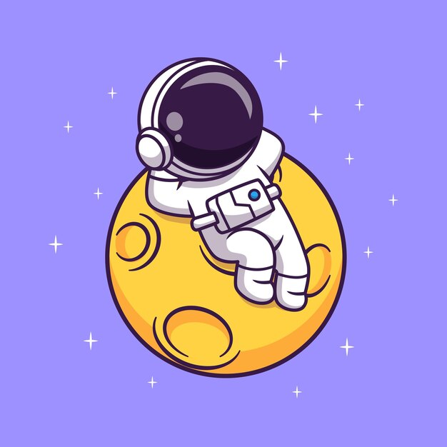 Lindo astronauta tendido en la luna Dibujos animados Vector Icono Ilustración Ciencia Tecnología Icono Aislado Plano