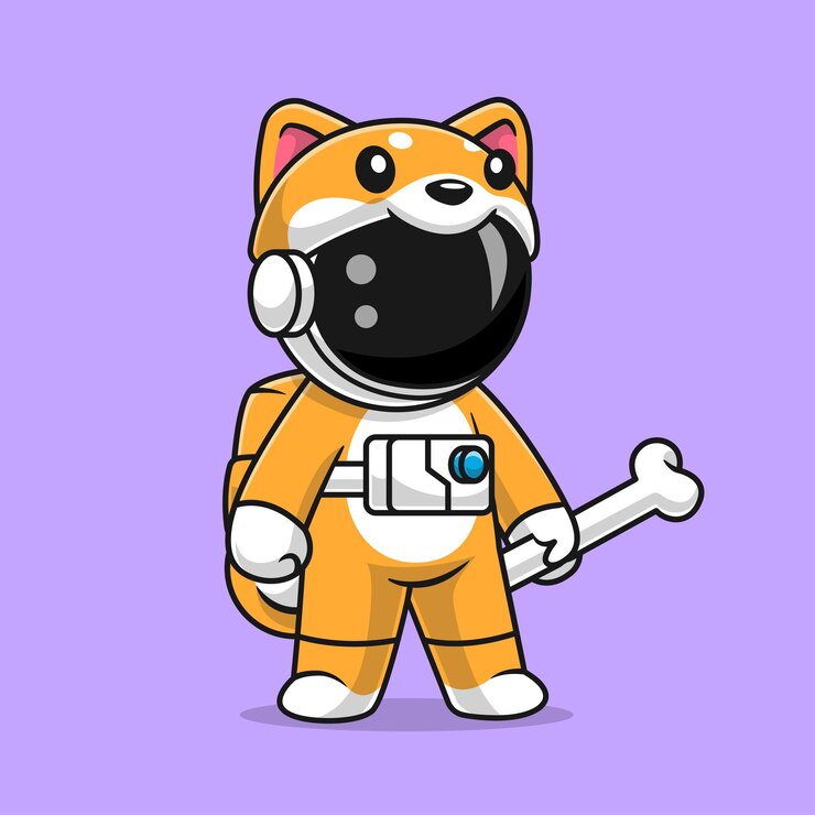 Vector gratuito lindo astronauta con traje de perro shiba inu con hueso dibujos animados vector icono ilustración ciencia