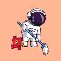 Vector gratuito lindo astronauta trapeando piso dibujos animados vector icono ilustración ciencia icono saludable concepto aislado