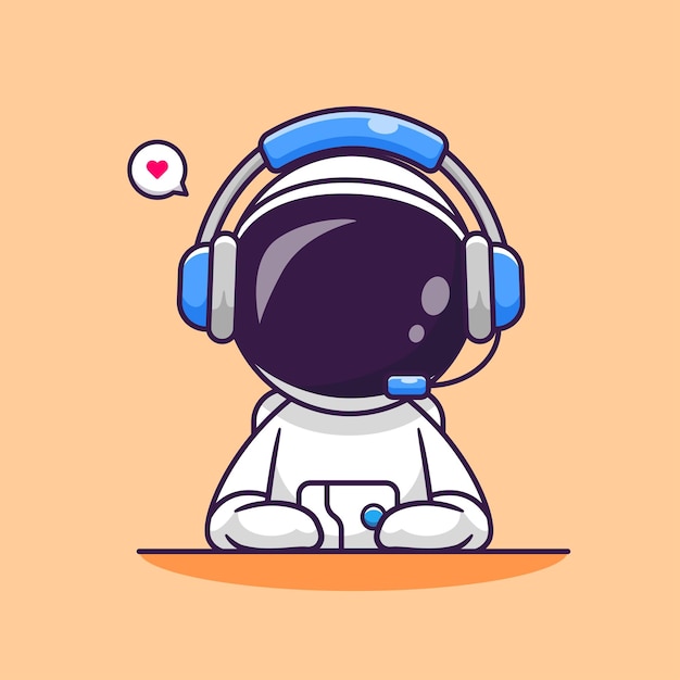 Vector gratuito lindo astronauta usando auriculares dibujos animados vector icono ilustración ciencia tecnología aislada plana