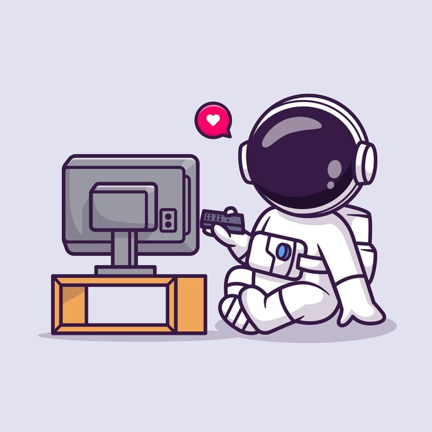 Lindo astronauta viendo Tv Cartoon Vector icono ilustración ciencia tecnología icono aislado plano