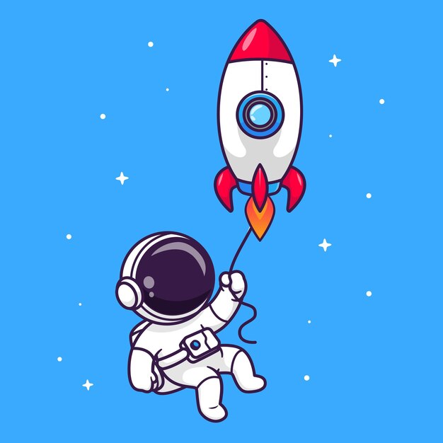 Lindo astronauta volando con cohete en el espacio Dibujos animados Vector Icono Ilustración Ciencia Tecnología Icono