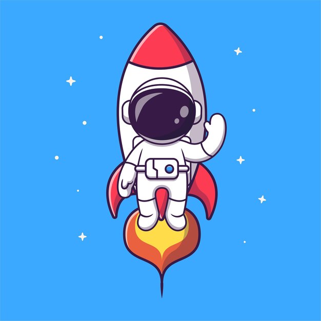 Lindo astronauta volando con cohete en el espacio dibujos animados vector icono ilustración ciencia tecnología