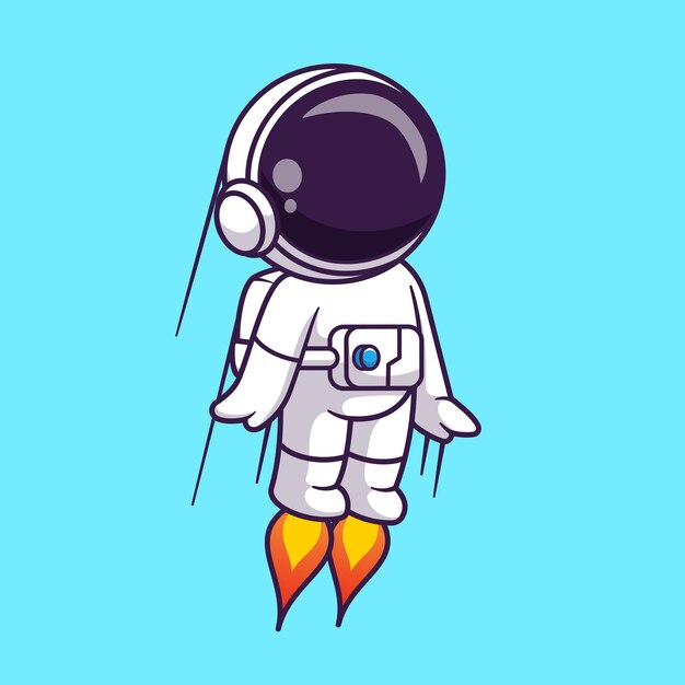 Lindo astronauta volando con ilustración de icono de vector de dibujos animados de cohete. Icono de ciencia tecnología aislado