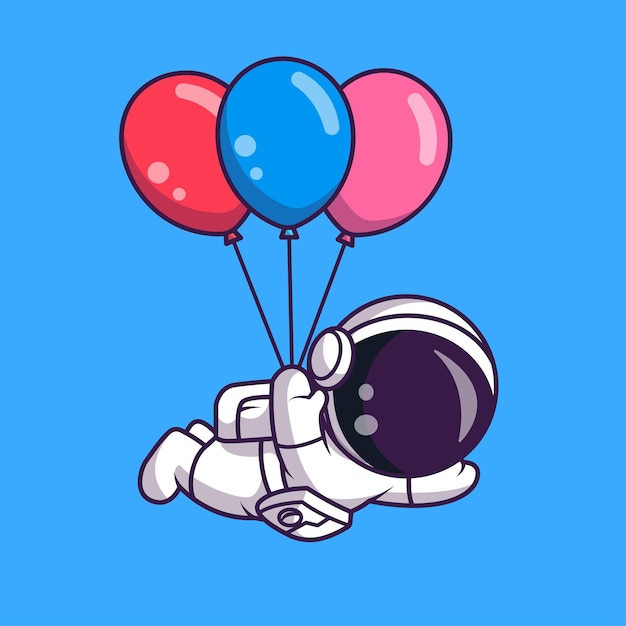 Lindo astronauta volando con ilustración de icono de vector de dibujos animados de globo. ciencia, tecnología, aislado