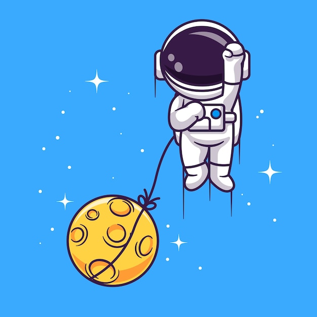 Vector gratuito lindo astronauta volando con la luna en el espacio dibujos animados vector icono ilustración ciencia tecnología icono