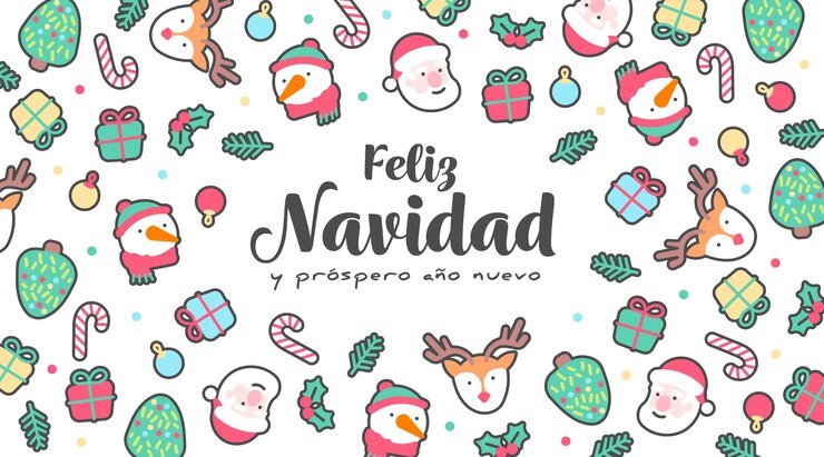 Vector gratuito lindo banner navideño con elementos dibujados a mano en el fondo