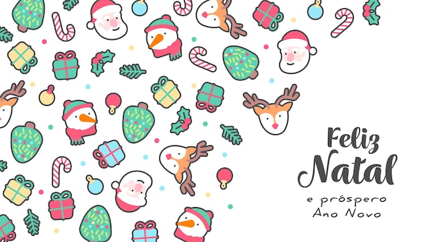 Vector gratuito lindo banner navideño con elementos dibujados a mano en el fondo