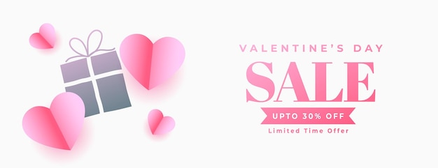 Lindo banner de venta del día de san valentín con detalles de la oferta