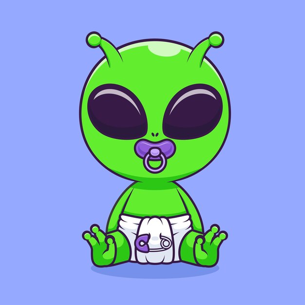 Lindo bebé alienígena con chupete y pañal icono vectorial de dibujos animados ilustración ciencia tecnología plana
