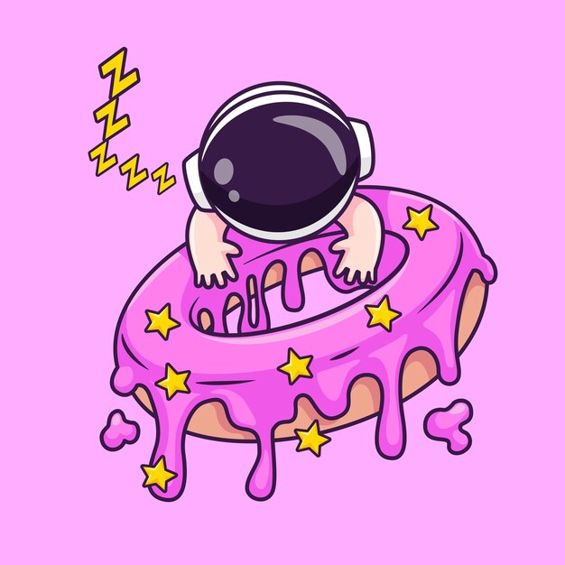 El lindo bebé astronauta durmiendo en una rosquilla de dibujos animados icono vectorial ilustración ciencia comida aislada plana