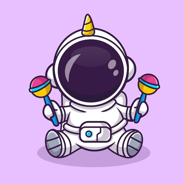 Lindo Bebé Astronauta Jugando Maracas Juguete Dibujos Animados Vector Icono Ilustración Ciencia Tecnología Icono