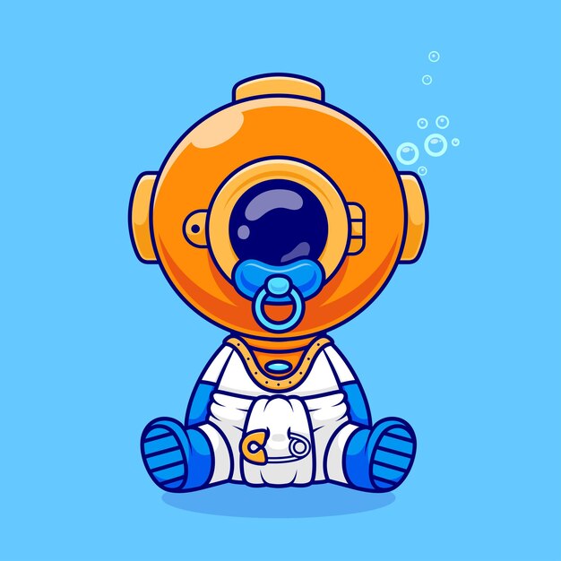 Lindo bebé buzo con chupete y pañal icono vectorial de dibujos animados ilustración ciencia naturaleza aislada
