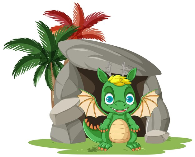 Vector gratuito lindo bebé dragón en la cueva