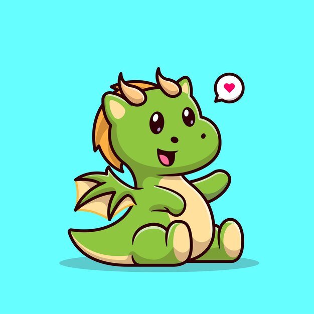 Lindo Bebé Dragón Verde Sentado Dibujos Animados Vector Icono Ilustración Animal Naturaleza Icono Concepto Aislado