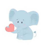 Vector gratuito lindo bebé elefante con corazón rojo en tronco