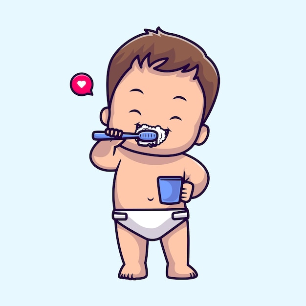 Vector gratuito lindo bebé niño cepillarse los dientes dibujos animados vector icono ilustración personas saludable icono concepto aislado