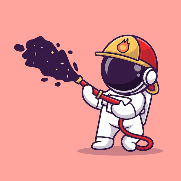 Lindo bombero astronauta con ilustración de icono de vector de dibujos animados de agua espacial. tecnología científica