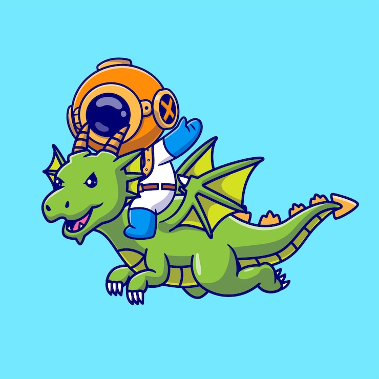 Vector gratuito lindo buzo montando dragón dibujos animados vector icono ilustración ciencia animal icono concepto aislado plano
