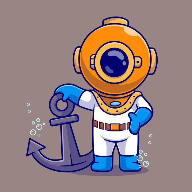 Lindo Buzo Sosteniendo Ancla Barco Dibujos Animados Vector Icono Ilustración Ciencia Naturaleza Aislado Vector Plano