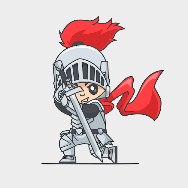 Lindo caballero en armadura de acero con espada icono vectorial de dibujos animados Ilustración gente vacaciones aislado plano
