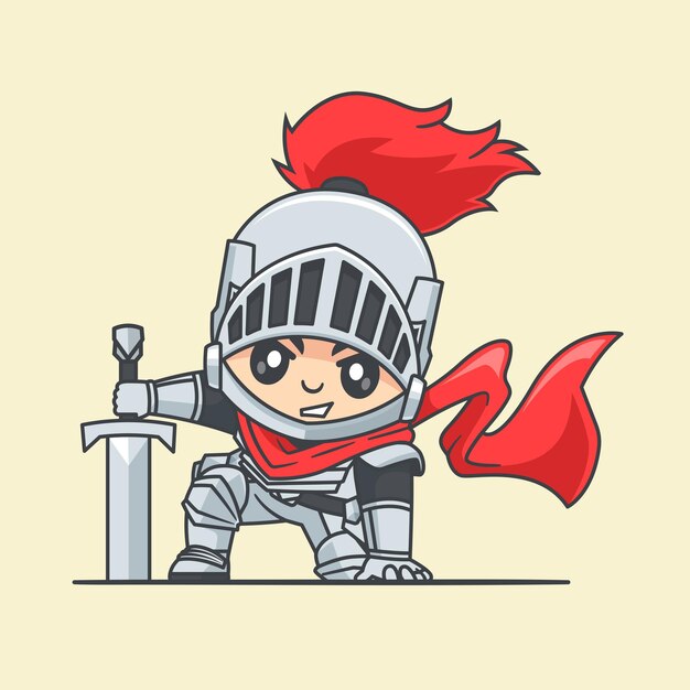 Lindo caballero en armadura de acero con espada icono vectorial de dibujos animados Ilustración gente vacaciones aislado plano