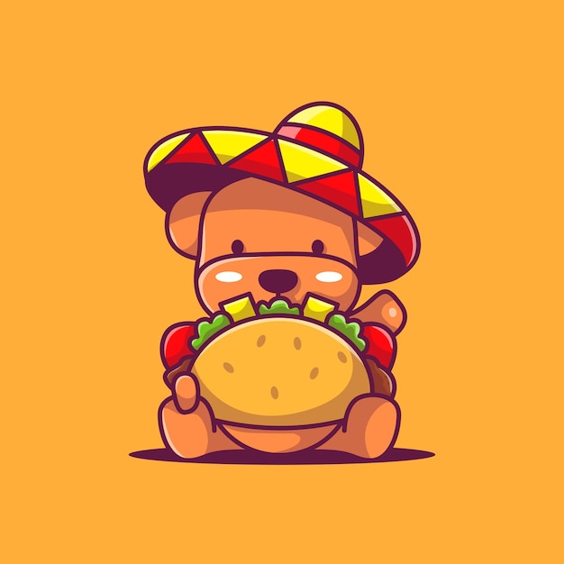 Lindo cachorro con ilustración de vector de tacos