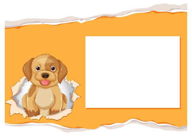Un lindo cachorro en un marco de papel roto
