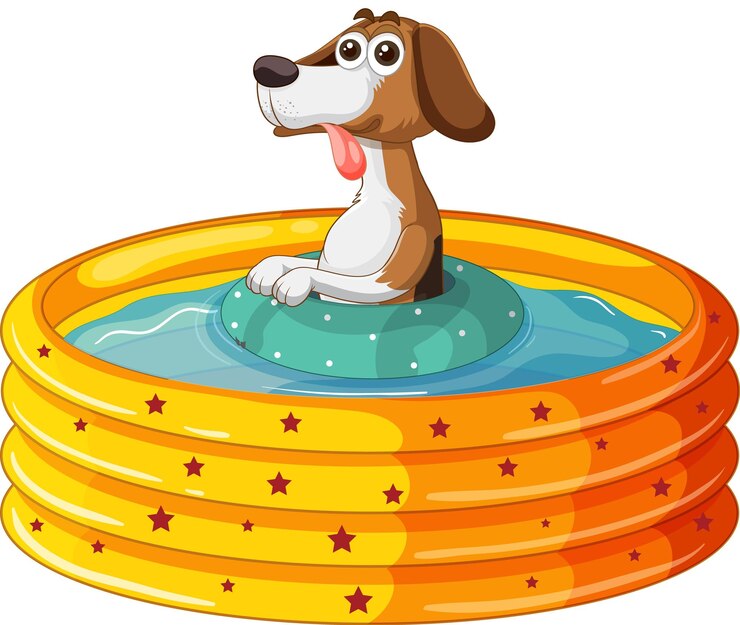 Vector gratuito lindo cachorro de perro en piscina de goma