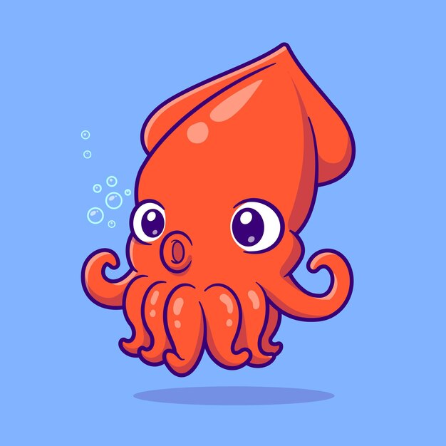 Lindo calamar natación dibujos animados Vector icono ilustración. Naturaleza Animal Icono Concepto Aislado Premium