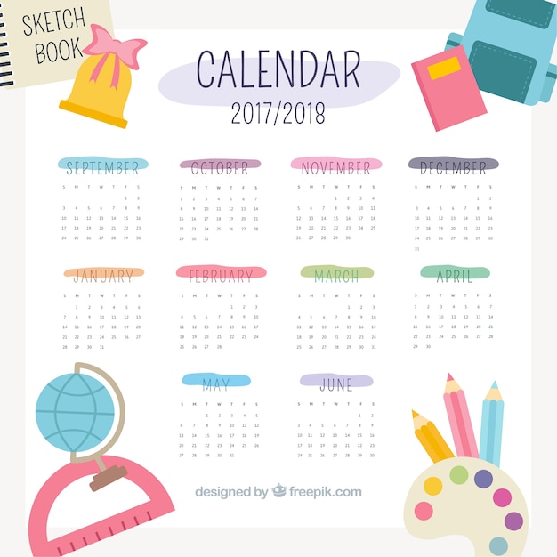 Vector gratuito lindo calendario escolar 2017