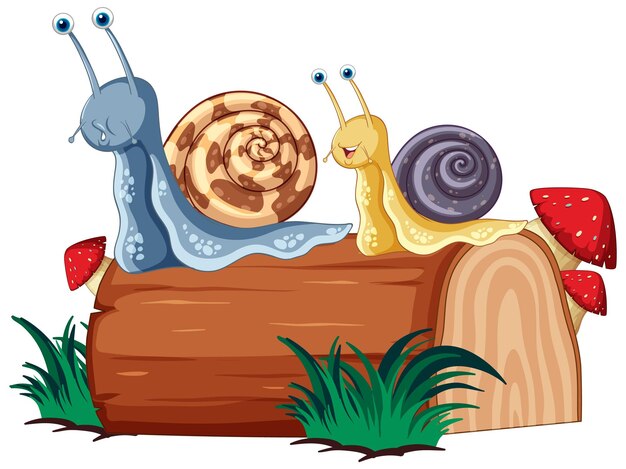 Lindo caracol e insectos en estilo de dibujos animados