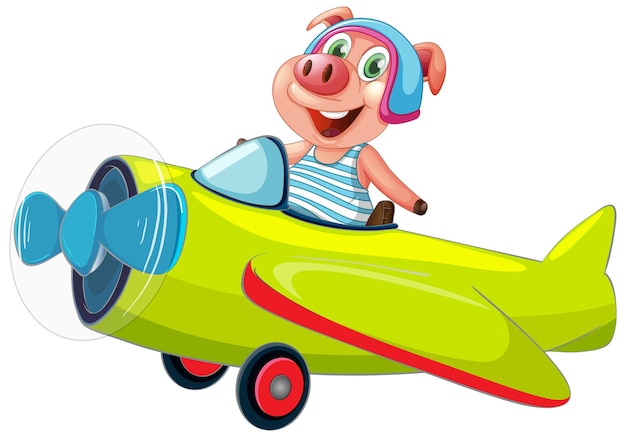 Vector gratuito lindo cerdo conduciendo avión