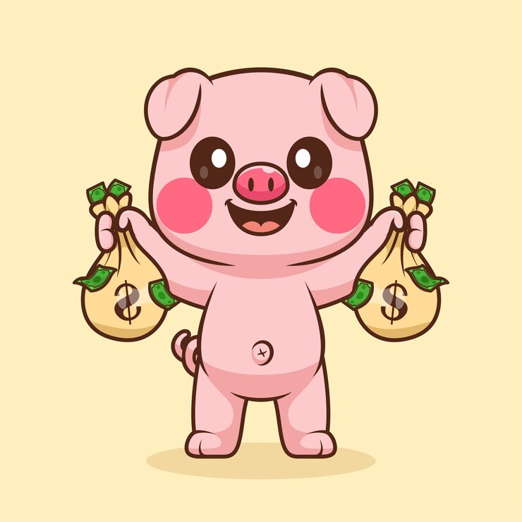 Vector gratuito lindo cerdo sosteniendo bolsa de dinero dibujos animados vector icono ilustración animal finanzas icono concepto aislado