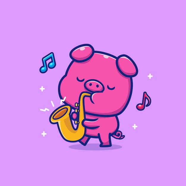 Vector gratuito lindo cerdo tocando el saxofón