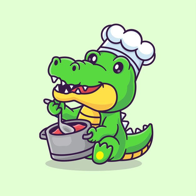Lindo Chef Cocodrilo Cocina Dibujos Animados Vector Icono Ilustración Comida Animal Icono Concepto Aislado Plano