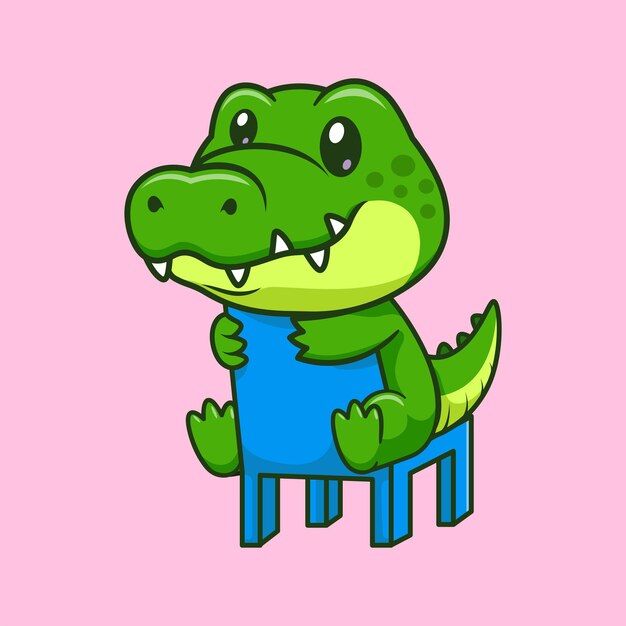 Lindo Cocodrilo Sentado en Silla Dibujos Animados Vector Icono Ilustración Animal Naturaleza Icono Aislado Plano