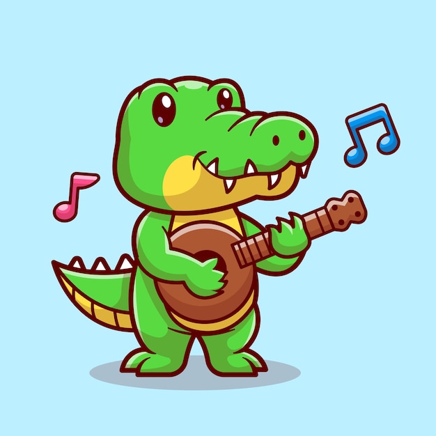 Vector gratuito lindo cocodrilo tocando guitarra dibujos animados vector icono ilustración animal música icono concepto aislado