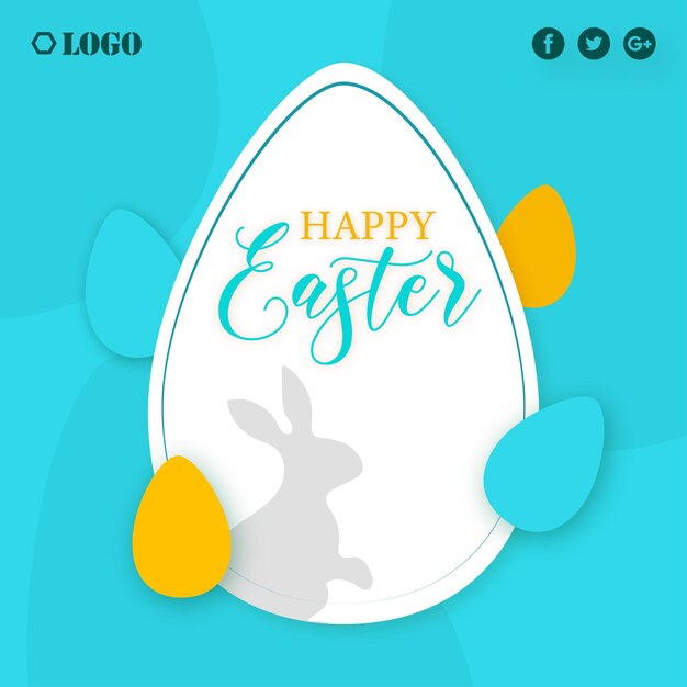 Lindo colorido feliz Pascua venta cartel Banner azul amarillo fondo con huevos Vector libre
