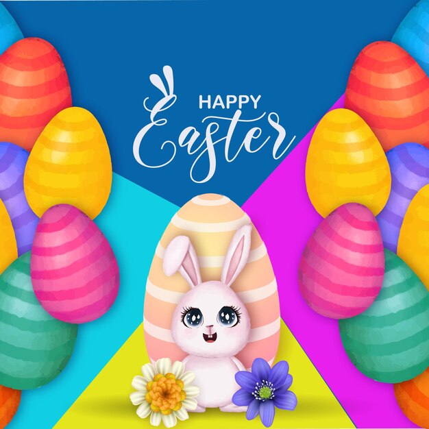 Lindo colorido feliz Pascua venta cartel Banner azul púrpura amarillo fondo con huevos Vector libre