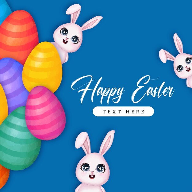 Lindo colorido feliz Pascua venta cartel Banner azul verde fondo con huevos Vector libre