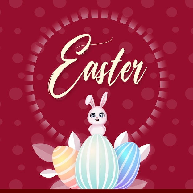 Lindo colorido feliz Pascua venta cartel Banner fondo granate claro con huevos Vector libre