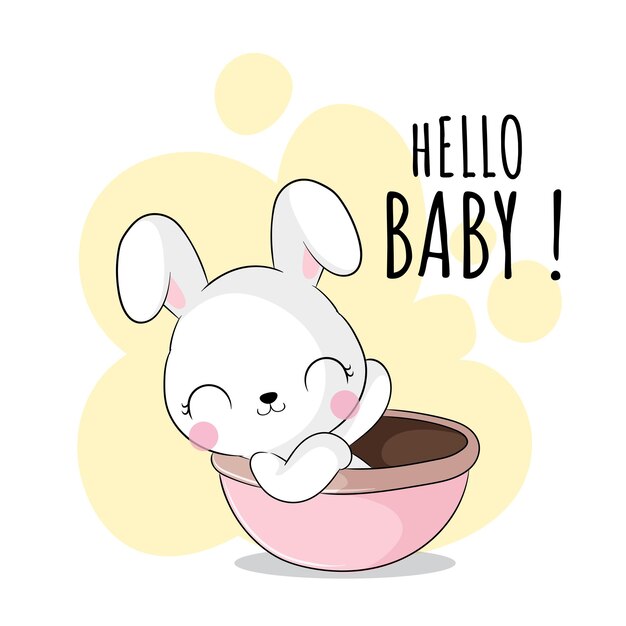 Un lindo conejito animal plano dice hola ilustración para niños. Lindo personaje de conejito