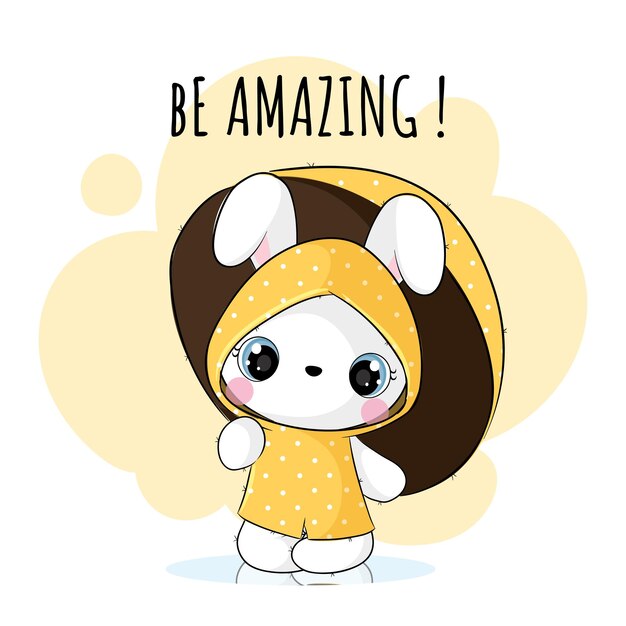 Lindo conejito animal plano con ilustración de paraguas para niños. Lindo personaje de conejito