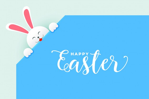 Lindo conejito conejo asomando cartel del día de pascua