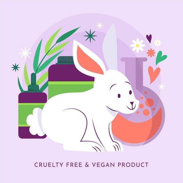 Lindo conejito junto a productos veganos