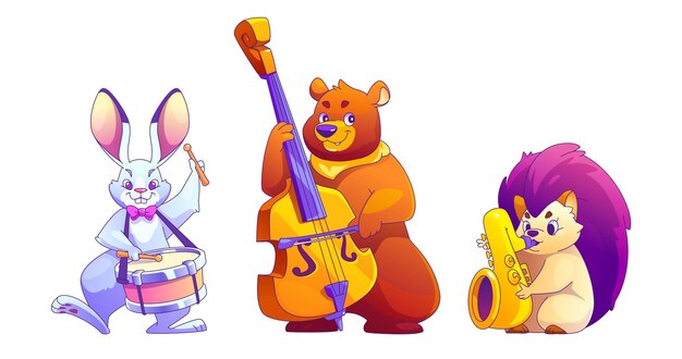 El lindo conejo oso erizo tocando el conjunto de música